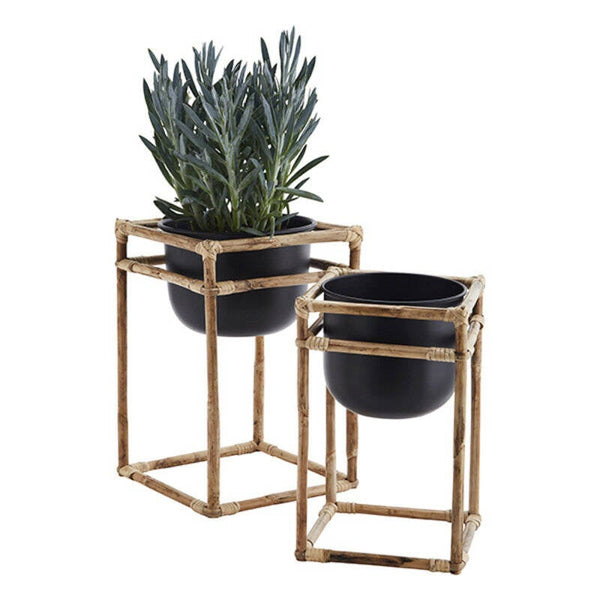 Madam Stoltz Bamboe plantenstandaard met pot - set van 2